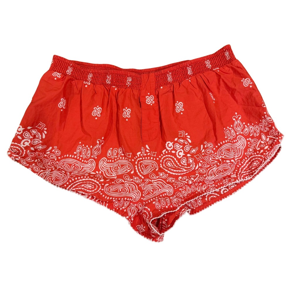 Anthropologie Red Bandana Paisley Pajama Shorts Cotton Smocked Waist Small